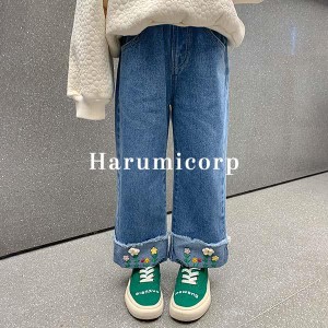 デニムパンツ キッズ 子供服 女の子 ロングパンツ ジュニア ベビー服 長ズボン 春秋 ジーンズ おしゃれ 可愛い ボトムス カジュアルパン