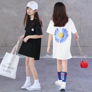 子供服 tシャツ 女の子 夏服 韓国子供服 半袖 ワンピース 綿 ロングTシャツ トップス キッズ 160センチ 子ども服 ジュニア ベビー服 可愛