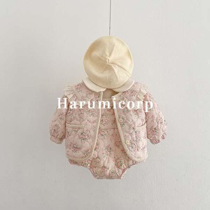 ベビー服 セットアップ キッズ 3点セット 中綿コート 女の子 ロンパース tシャツ 長袖 綿 子供服 秋冬 アウター トップス ショートパンツ