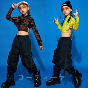 韓国 子供服 キッズ ダンス衣装 ヒップホップ 女の子 へそ出し ダンス 衣装 tシャツ ダンスパンツ 原宿系 ステージ衣装 dance 舞台服 練