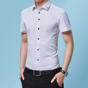 ワイシャツ 半袖シャツ メンズ スリム 無地 形態安定ワイシャツ 刺繍 クールビズ レギュラー メンズシャツ ビジネス フォーマル 通勤
