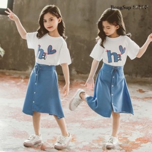 子供服 セットアップ 女の子 韓国 スカート カジュアル 子供 半袖 Tシャツ 上下 キッズ トレーナー 夏 カジュアル