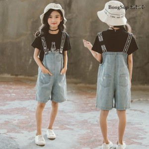 パンツ カジュアル デニム ロングパンツ デニムサロペット ベビー ジュニア KIDS 子供服 ジーンズ オールインワン 無地 女の子 韓国サロ