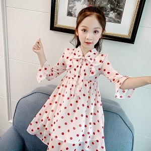 子供服 ワンピース 長袖 春秋 女の子 キッズワンピース シフォンワンピース ドット柄 チュニック 子供ドレス ジュニア おしゃれ 可愛い 