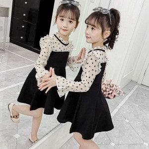 子供服 ワンピース 長袖 春秋 女の子 キッズワンピース シフォンワンピース ドット柄 チュニック 子供ドレス ジュニア お姫様 おしゃれ 