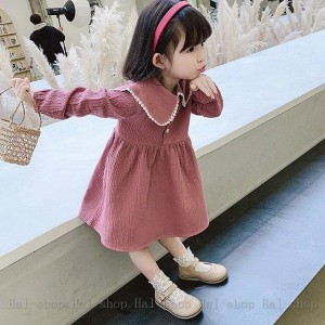 ワンピース ピンク 子供服 キッズ 女の子 春服 長袖ワンピース 折り襟 子供ドレス dress 子ども服 ベビー服 お姫様 おしゃれ 可愛い カジ