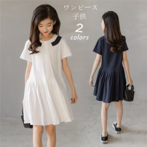 子供服 ワンピース キッズ 女の子 夏服 子供服 姫系 韓国子供服 カジュアルワンピ ストライ プフレア袖 ファッション 半袖