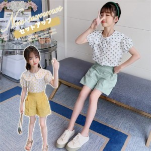 子供服 セットアップ キッズ 女の子 韓国子供服 上下セット 2点セット 半袖 Tシャツ ショートパンツ 可愛い 通学着 通園着