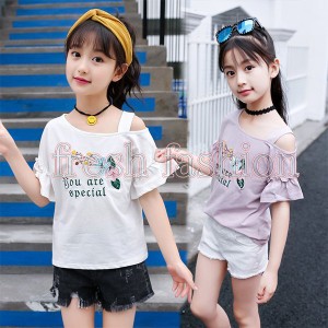 tシャツ キッズ 半袖 夏服 韓国子供服 女の子 トップス ブラウス Tシャツ 綿 肩出し カットソー 子供服 ベビー服 カジュアル 可愛い おし