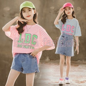 tシャツ キッズ 半袖 夏服 韓国子供服 女の子 トップス ブラウス Tシャツ 綿 ストライプ カットソー 子供服 ベビー服 カジュアル 可愛い 