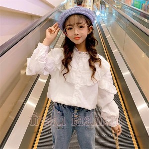 ブラウス キッズ 長袖 韓国子供服 女の子 トップス レースシャツ Vネック 夏 子供服 Tシャツ 普段着 ベビー服 カジュアル 可愛い おしゃ