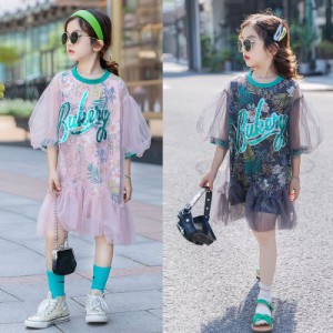 ワンピース キッズ 子供服 女の子 夏 親子ペア キッズワンピース 半袖ワンピース ロングTシャツ チュニック 子供ドレス お姫様 おしゃれ 