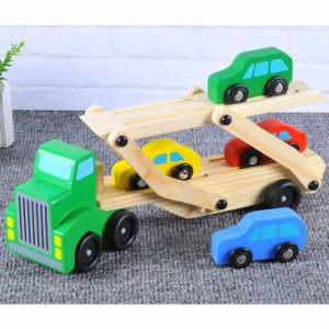 木のおもちゃ 木製 おもちゃ 自動車 積載車 子供用 男の子 女の子 知育玩具 トラック 積み木 車セット スロープ 乗り物 カラフルキャリア