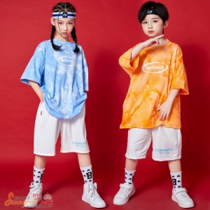 キッズ ダンス衣装 HIPHOP ヒップホップ 子供服 半袖トップス Tシャツ 白 ショートパンツ男の子 女の子 ステージ衣装 練習着 演出服 体操