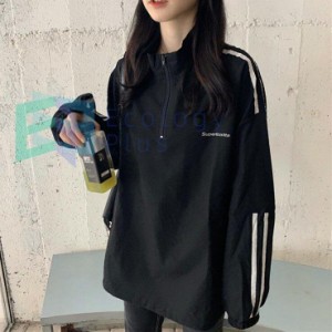 パーカー レディース 秋服 トップス 長袖 パーカ カジュアル Tシャツ ゆったり 黒 薄手 韓国風