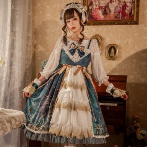 ワンピース Lolitaレディース ノースリーブ 少女 お姫様 森ガール フリル襟 レース 蝶結び付き 膝丈ワンピース ロリータ風