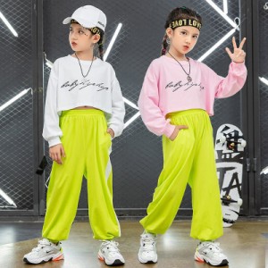 キッズ ダンス衣装 セットアップ ヒップホップ  子供 トップス パンツ 長ズボン 長袖  へそ出し 女の子 ジャズダンス 練習着 発表会 チア