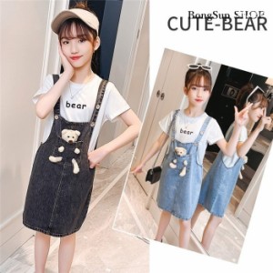 子供服 セットアップ キッズ 女の子 韓国子供服 上下セット 2点セット トップス 半袖 Tシャツ ミニスカート デニム 可愛い