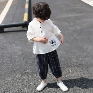 子供服 セットアップ 夏 男の子 子供ジャージ キッズ 韓国子供服 ジュニア 上下セット 半袖 Tシャツ 七分丈パンツ ベビー服 男児 おしゃ