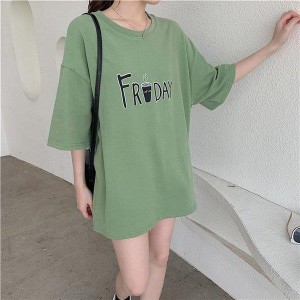 Tシャツ トップス 夏 ゆったり 大人 半袖 字母柄 着痩せ 体型カバー 大きいサイズ 夏物 安い 学生 レディース 個性的 パーカー うわぎ