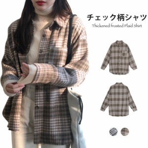 グレンチェック レディース シャツ シャツアウター チェック柄 柄シャツ バストポケット チェックシャツ ゆったり ゆるシャツ トップス 