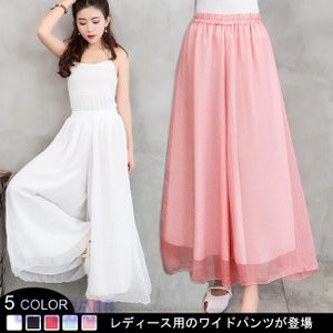 レディース ワイドパンツ ウエストゴム KL ロング丈 キュロットスカート 体型カバー 女性用 ガウチョパンツ ボトムス 夏物 春秋物