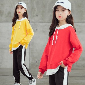 セットアップ 春秋 女の子 スポーツウェア 上下セット フード付きスウェット + スウェットパンツ 韓国子供服 キッズ 2点セット カジュア