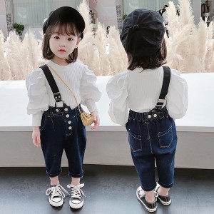 子供服 セットアップ キッズ 女の子 長袖 春服 トップス Tシャツ 無地 デニムパンツ ロングパンツ サロペット 長ズボン 韓国子供服 ベビ