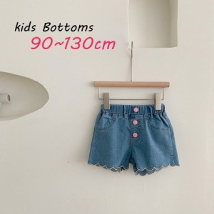 ショートパンツ ハーフパンツ ホットパンツ キッズ 子ども服 子供服 女の子 ボトムス ゴムウエスト ミニ丈 デニム ジーンズ 無地 ブルー 