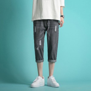 クロップドパンツ メンズ 黒パン ジーンズ ズボン ファッション デニムジーンズ シンプル オシャレ ゆったり ダメージ加工 夏服 夏物 送