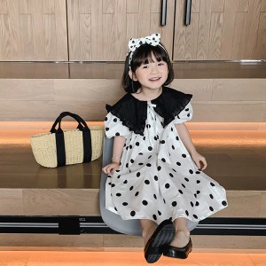 子供服 ワンピース キッズ 女の子 春夏 半袖ワンピース 折り襟 水玉 韓国子ども服 子供ドレス 結婚式 誕生日 ベビー服 お姫様 おしゃれ 