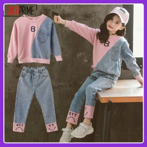 セットアップ 韓国 子供服 キッズ 女の子 上下セット 春服 2点セット デニムパンツ 長ズボン 長袖 春秋 おしゃれ 110cm 120cm 130cm 140c