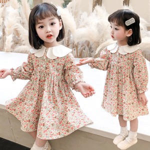 子供服 ワンピース 韓国子供服 キッズ 女の子 長袖ワンピース 花柄 フリル 春服 子供ドレス 子ども服 ベビー服 お姫様 おしゃれ 可愛い 