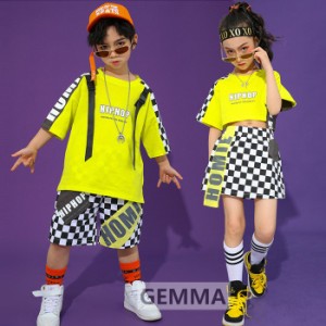 子供ダンス衣装 キッズダンス衣装 ヒップホップ HIPHOP ジャズ チア チェック柄 シャツ スカート パンツ 子供 女の子 男の子 ステージ衣