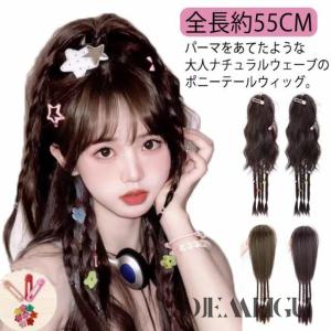 ダークブラウン ウェーブロングウィッグ クリップ付き ほろ