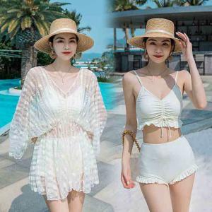 【あかき】ホワイトレース水着 水着 かわいい おしゃれガールズ レース ニット 花柄 ビキニ