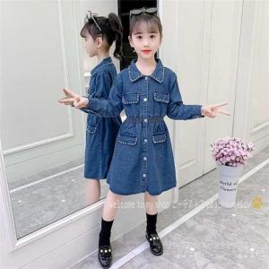 韓国子供服 女の子 ワンピースドレス チュールワンピース 長袖 デニム ワンピース 小学生 子ども服 ジュニア 通学 110-160cm