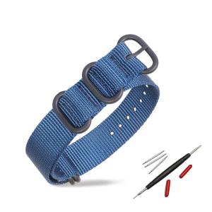 (DDYQQT) NATO 時計交換用ベルト 男性用女性用18mm 20mm 22mm ユニバーサルウォッチ腕時計バンド （ブラックバックル ブルー 22mm）