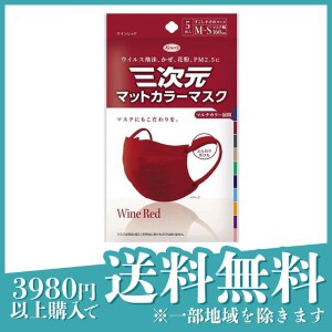  3個セット三次元マットカラーマスク すこし小さめM〜Sサイズ 5枚入 (ワインレッド)(定形外郵便での配送)