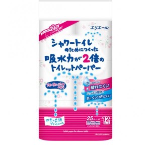 エリエール シャワートイレのためにつくった吸水力2倍のトイレットペーパーフラワープリント香水付き 12ロール入 (ダブル)