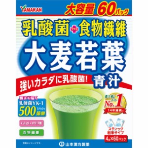 山本漢方製薬 乳酸菌プラス食物繊維 大麦若葉粉末 大容量 4g×60包 青汁 健康食品 粉末飲料 サプリメント