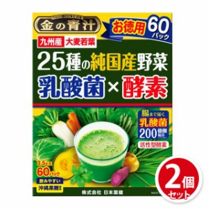 日本薬健 青汁 乳酸菌 金の青汁 25種の純国産野菜 乳酸菌×酵素 60包×2個セット サプリメント 健康食品
