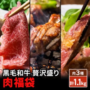 The Oniku 黒毛和牛 贅沢盛り 肉 福袋 3種セット 計1.1kg 肉の福袋 大容量 切り落とし ステーキ 国産 牛肉 和牛