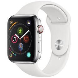 (中古)Apple Apple Watch Series 4 GPS + Cellular 44mm ステンレススチールケース ホワイトスポーツバンド(258-ud)