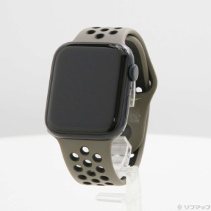 (中古)Apple Apple Watch SE 第2世代 GPS 44mm ミッドナイトアルミニウムケース オリーブグレー/ブラックNikeスポーツバンド(297-ud)