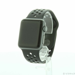 (中古)Watch Series 3 Nike+ GPS 38mm スペースグレイアルミニウムケース アンスラサイト/ブラックNikeスポーツバンド(348-ud)