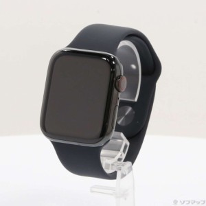(中古)Apple Apple Watch Series 5 GPS + Cellular 44mm スペースブラックステンレススチールケース ブラックスポーツバンド(258-ud)