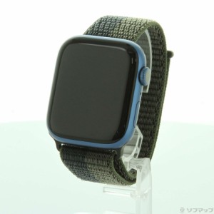 (中古)Apple Apple Watch Series 7 GPS 45mm ブルーアルミニウムケース トルネード/グレイスポーツループ(198-ud)