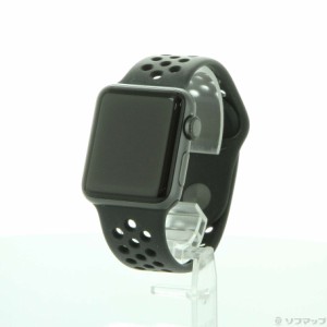 (中古)Watch Series 3 Nike+ GPS 38mm スペースグレイアルミニウムケース アンスラサイト/ブラックNikeスポーツバンド(349-ud)