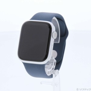 (中古)Apple Apple Watch Series 9 GPS 45mm シルバーアルミニウムケース ストームブルースポーツバンド(344-ud)